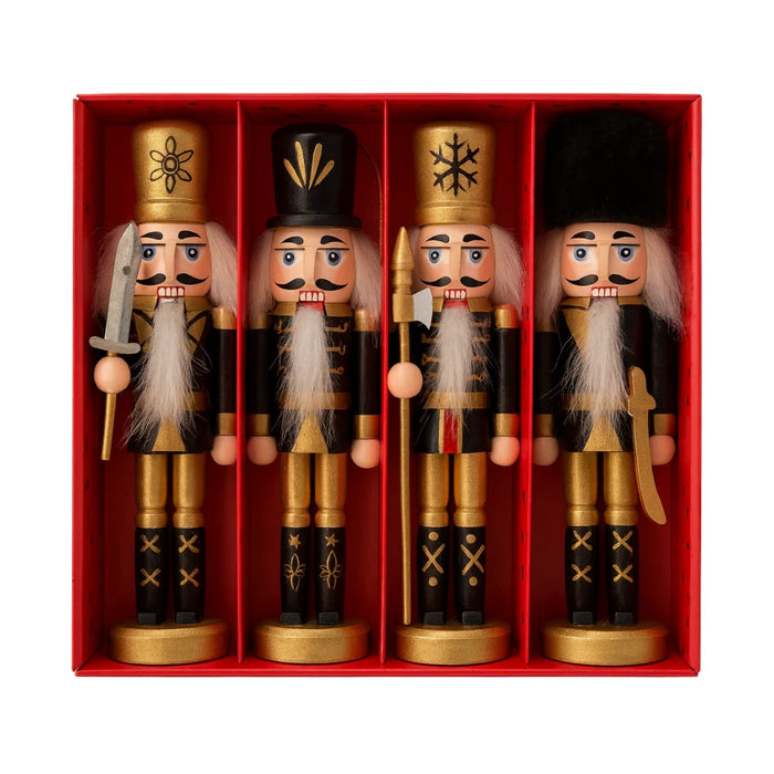 Set 4 Muñecos Cascanueces Madera 13 Cm Adorno Navideño