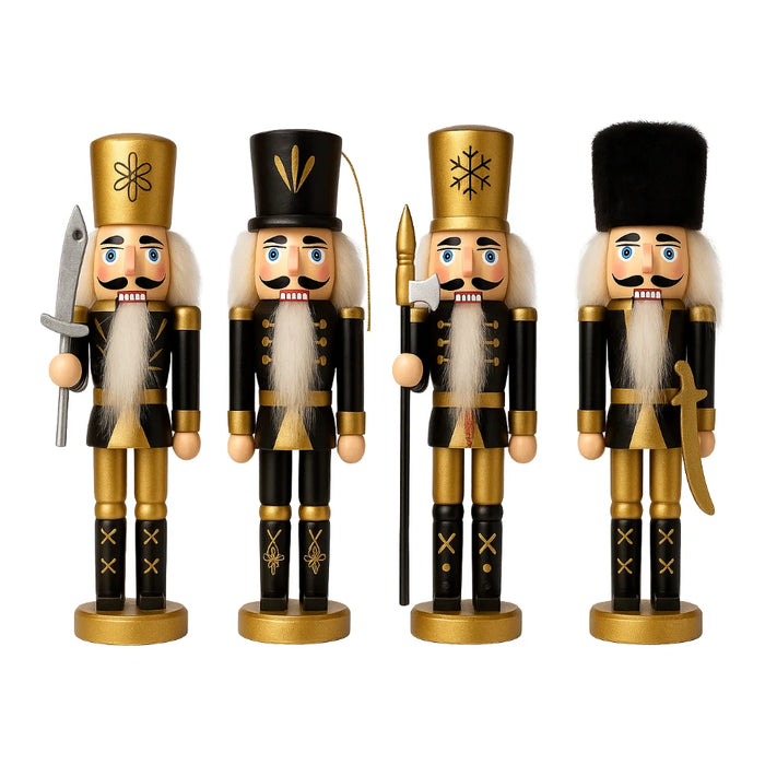 Set 4 Muñecos Cascanueces Madera 13 Cm Adorno Navideño