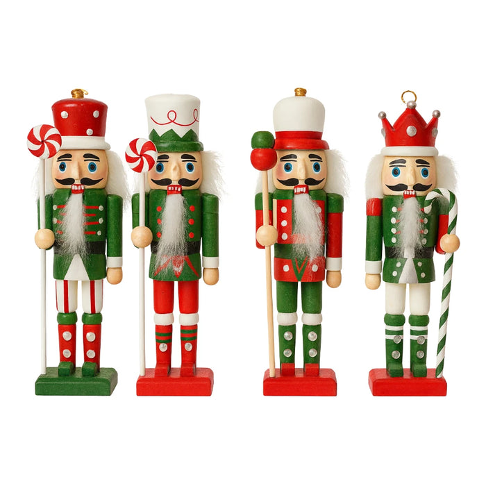 Set 4 Muñecos Cascanueces Madera 13 Cm Adorno Navideño