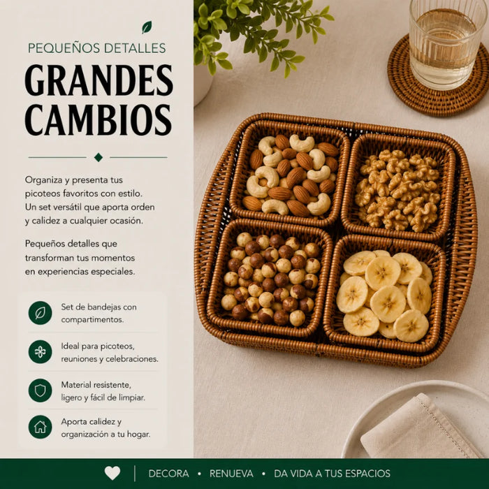 Set 5 Cestas Bandejas Organizadoras Tipo Ratan Cafe Hogar