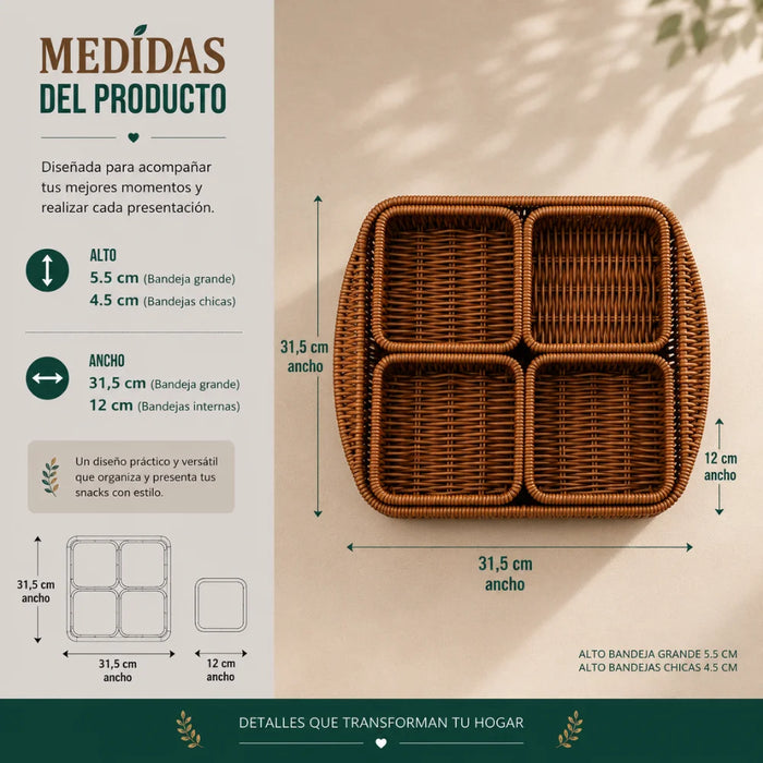 Set 5 Cestas Bandejas Organizadoras Tipo Ratan Cafe Hogar