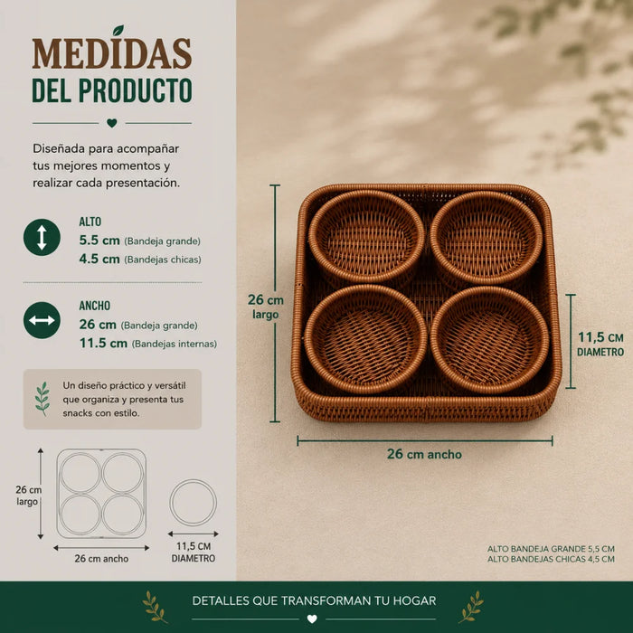 Set 5 Cestas Bandejas Organizadoras Tipo Ratan Cafe Hogar