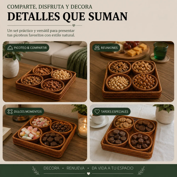 Set 5 Cestas Bandejas Organizadoras Tipo Ratan Cafe Hogar