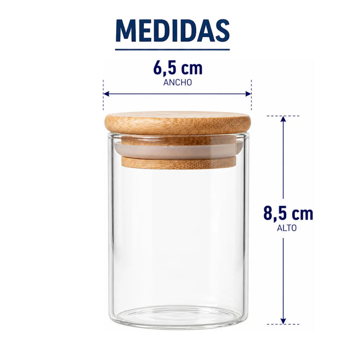 Set 6 Frascos de Especias Condimentos Con Tapa Bambu Cocina
