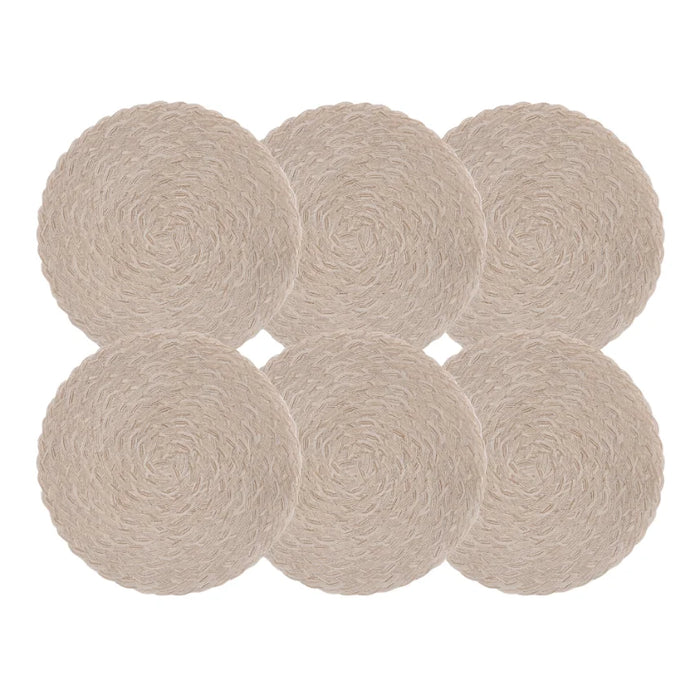 Set 6 Individuales Circulares Borde Trenzado Color Arena