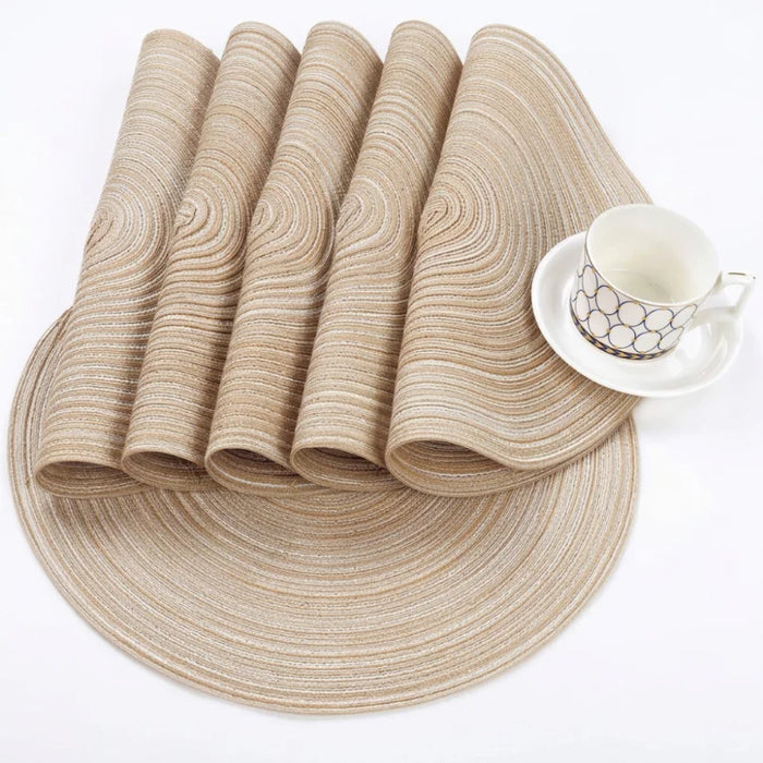 Set 6 Individuales Redondos De Mesa Beige Decorativos