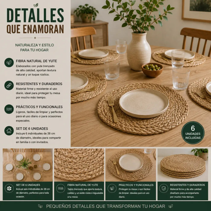 Set 6 Individuales Redondos Para Comedor Terraza Manteles