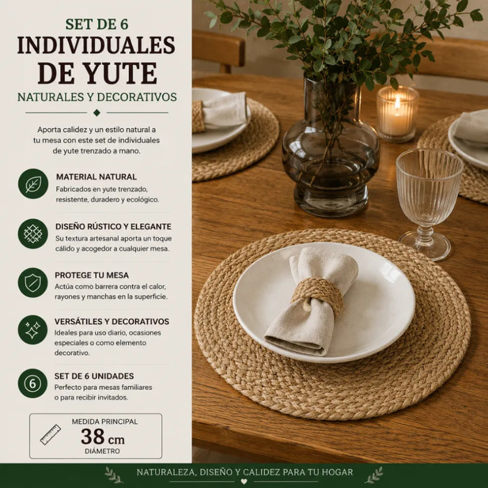 Set 6 Individuales Redondos Para Comedor Terraza Manteles