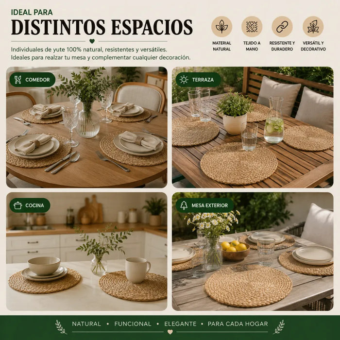 Set 6 Individuales Redondos Para Comedor Terraza Manteles