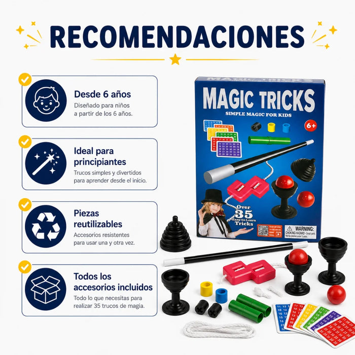 Set Juego De Magia Magic 35 Trucos De Mago Con Varita Niños