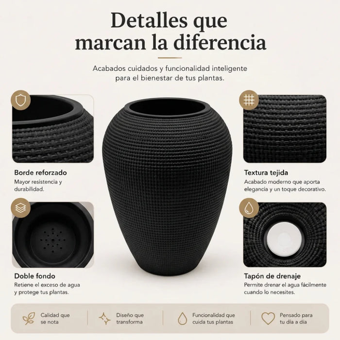 Set 2 Maceteros Plastico Redondo Ovalado Moderno Textura M
