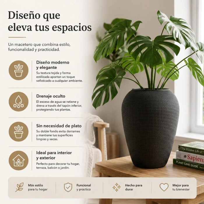 Set 2 Maceteros Plastico Redondo Ovalado Moderno Textura M