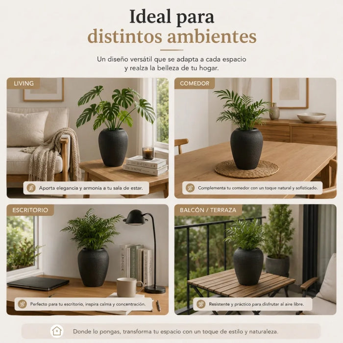 Set 2 Maceteros Plastico Redondo Ovalado Moderno Textura M