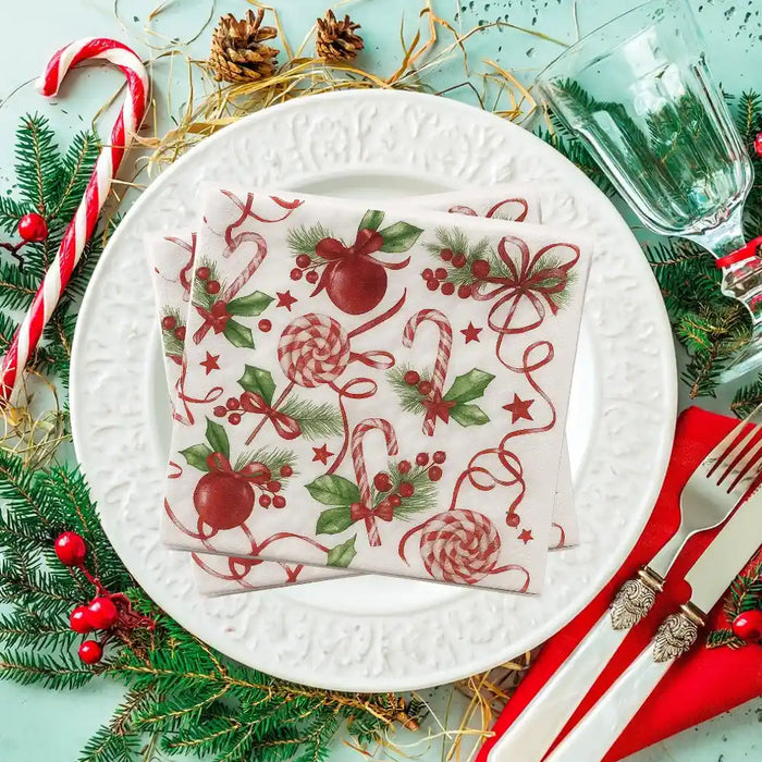 Set de 40 Servilletas Navideñas Con Diseños Variados Decorativos