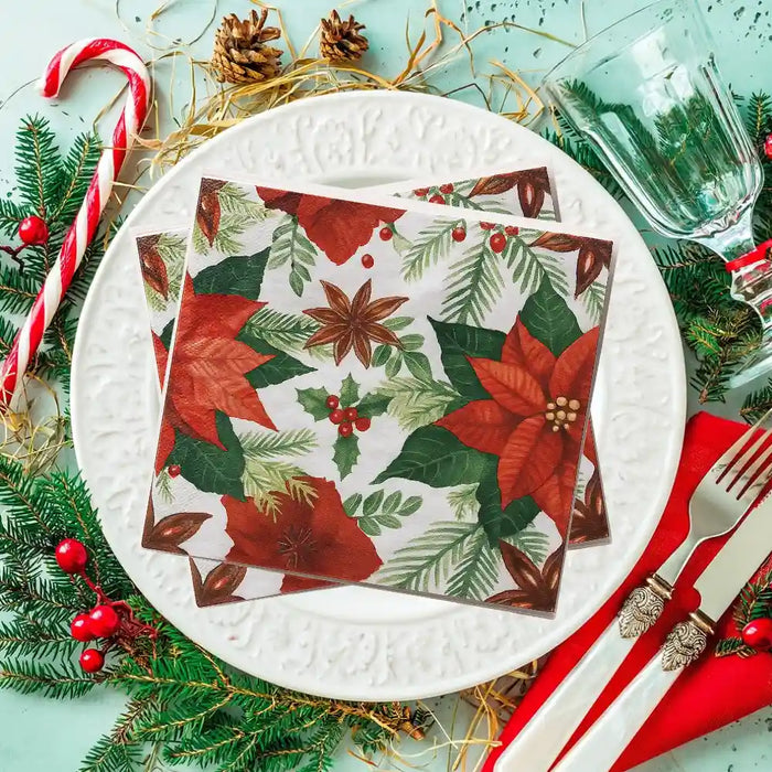 Set de 40 Servilletas Navideñas Con Diseños Variados Decorativos