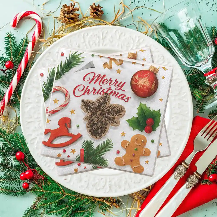 Set de 40 Servilletas Navideñas Con Diseños Variados Decorativos