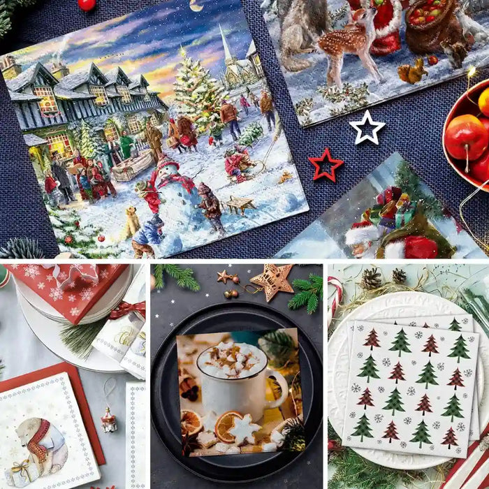 Set de 40 Servilletas Navideñas Con Diseños Variados Decorativos