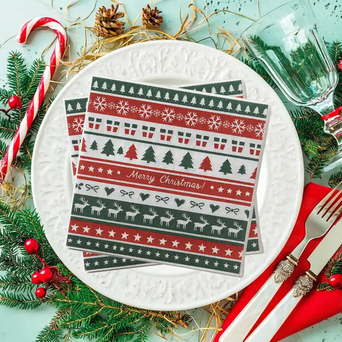 Set de 40 Servilletas Navideñas Con Diseños Variados Decorativos