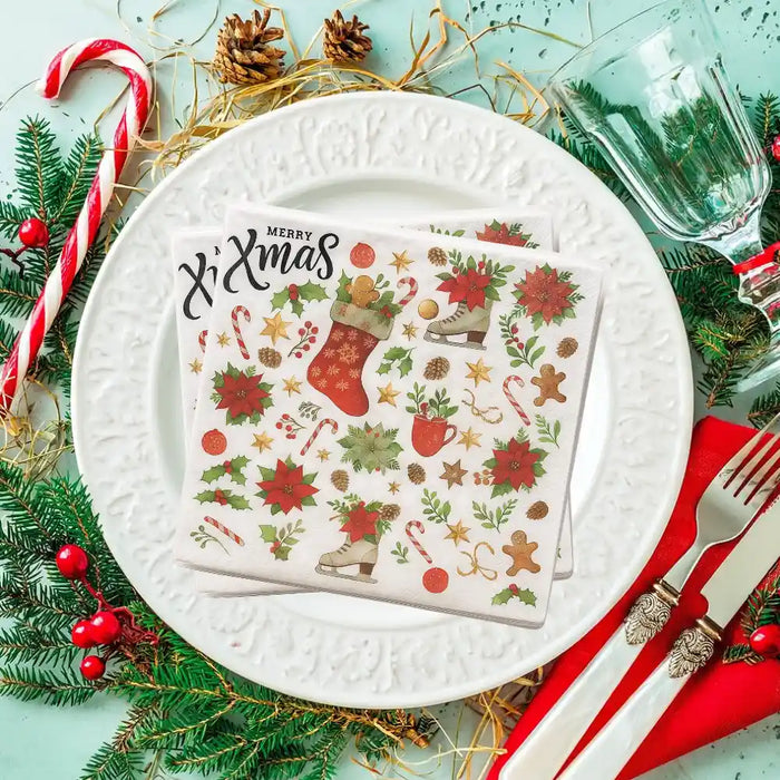 Set de 40 Servilletas Navideñas Con Diseños Variados Decorativos