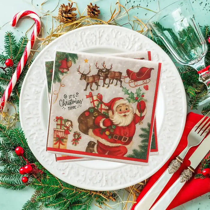 Set de 40 Servilletas Navideñas Con Diseños Variados Decorativos