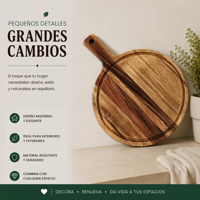 Tabla De Madera Redonda Multiuso Base Para Calor Picoteo M