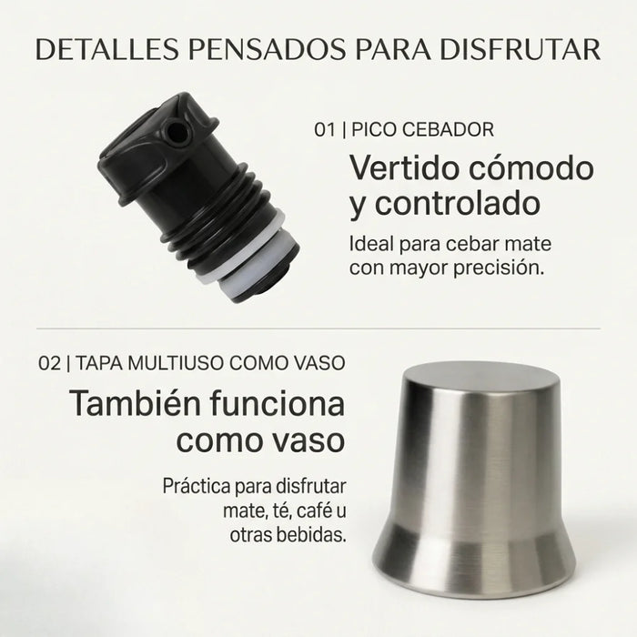 Termo Para Mate 1,2 L Acero Inoxidable Con Pico Cebador