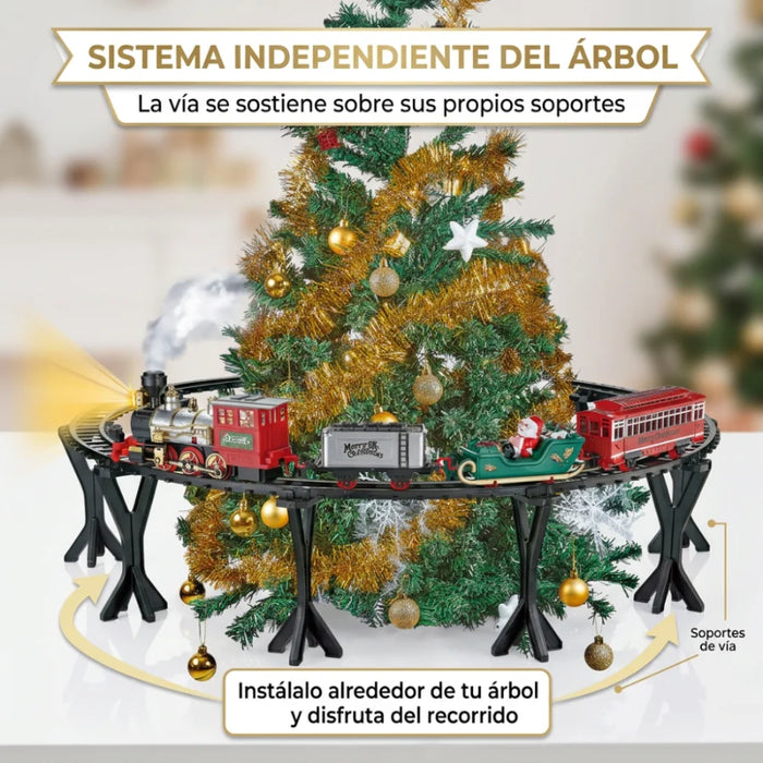 Tren Navideño Elevado Para Árbol Con Pista Y Soportes Decorativos