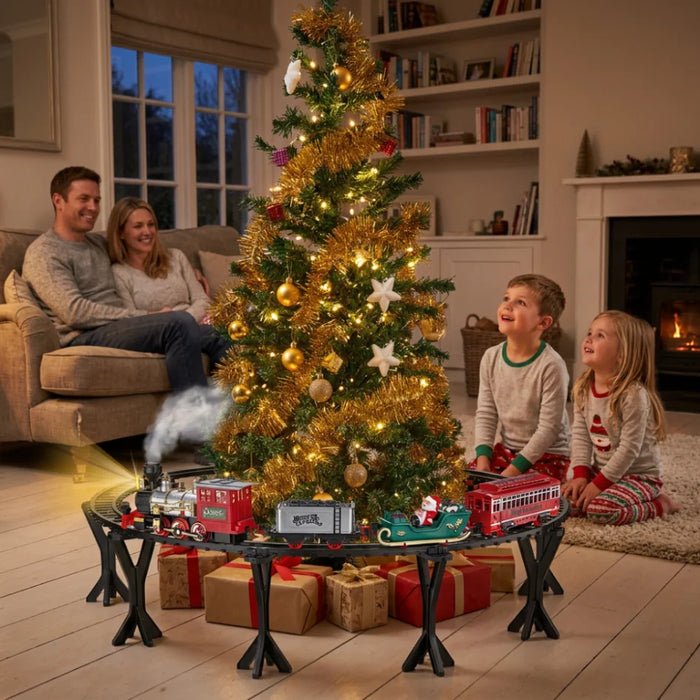 Tren Navideño Elevado Para Árbol Con Pista Y Soportes Decorativos