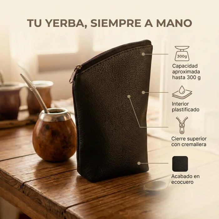 Yerbera Ecocuero Premium Para Yerba Mate 300g Capacidad