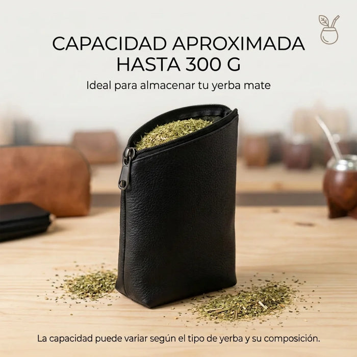 Yerbera Ecocuero Premium Para Yerba Mate 300g Capacidad