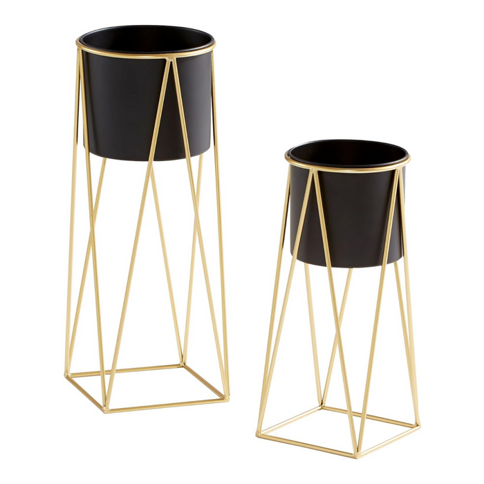 Set 2 Porta Maceteros Pedestal Maceta Plantas Negro Dorados