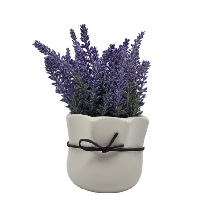 Planta Artificial Morada Macetero Ceramica Redondo Blanco