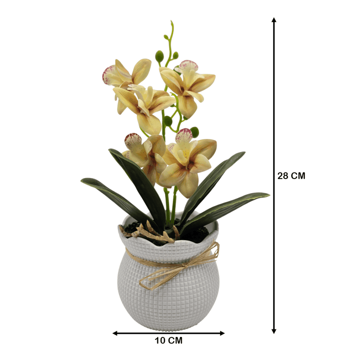 Planta Artificial Orquidea Decorativa Beige Maceta Resina - Fliperex