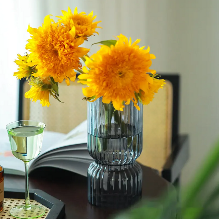 Florero Decorativo De Vidrio Cristal Con Diseño Tonos Gris