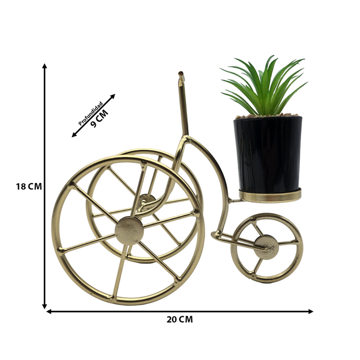 Figura Decorativa Bicicleta Metal Adorno Dorado Mini Planta