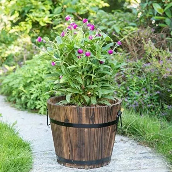 Macetero De Madera Tipo Barril Para Jardín Terraza Plantas