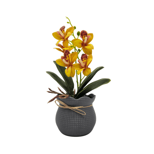 Planta Artificial Orquidea Decorativa Amarilla Maceta Resina - Fliperex