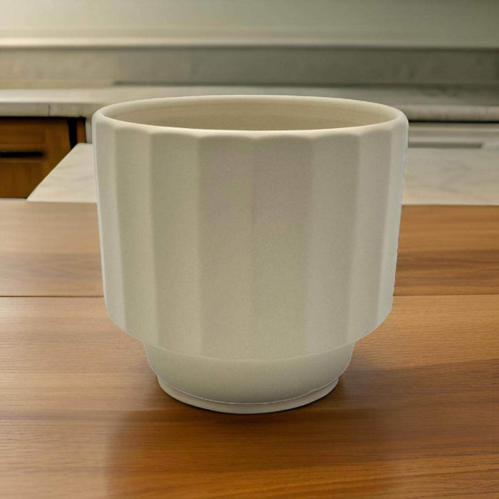Macetero Maceta De Ceramica Limon Mate Lineas Verticales M - Fliperex
