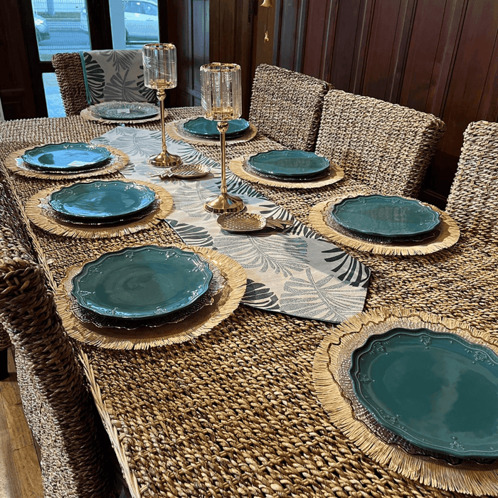 Set 6 Platos De Ceramica Turquesa Floral Vintage Elegante - Fliperex