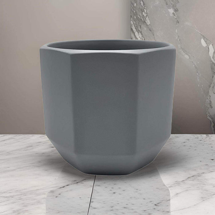 Macetero Maceta De Ceramica Gris Lineas Verticales S - Fliperex
