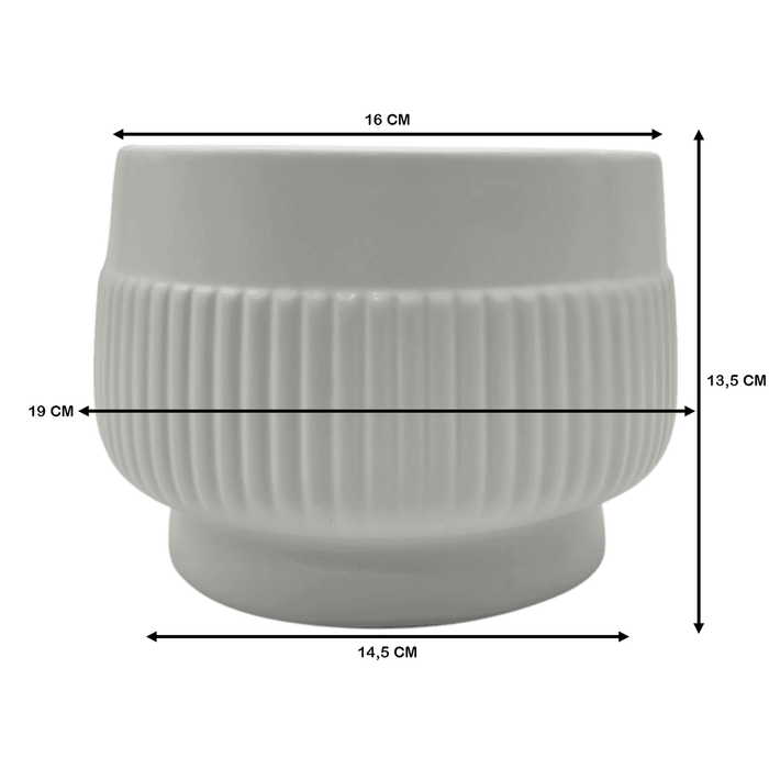 Macetero Maceta De Ceramica Lineas Relieve Blanco M - Fliperex