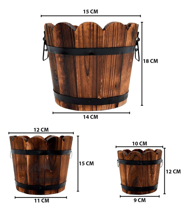 Set 3 Maceteros De Madera Tipo Barril Para Jardín Terrazas