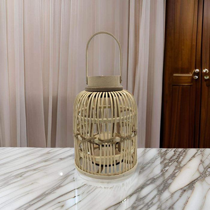 Candelabro De Bambu Natural Porta Vela Nordico Farol 30 CM - Fliperex