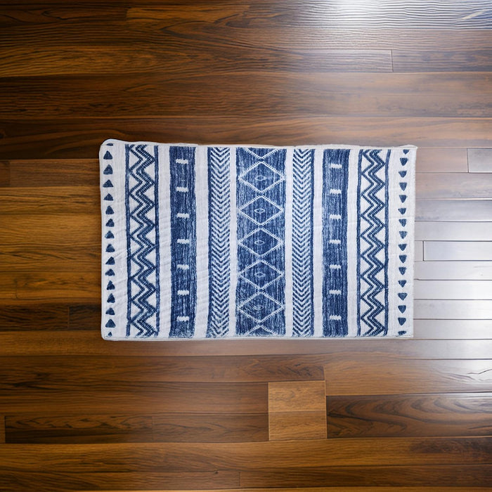 Alfombra De Baño Bajada De Cama Multiuso Diseño Azul Blanco