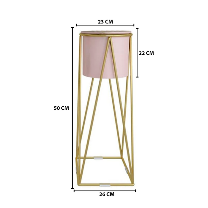 Porta Macetero Pedestal Maceta Plantas Rosado Dorado Mediano