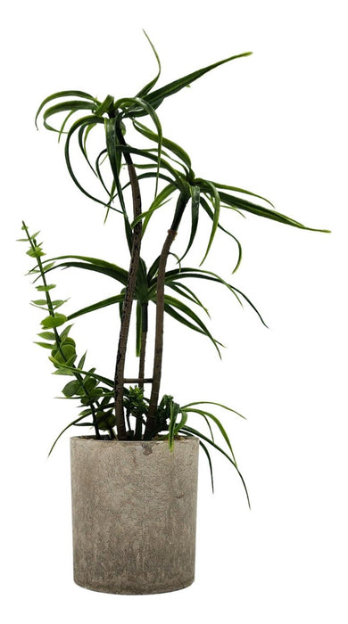 Planta Artificial Tropical Macetero Ceramica Gris