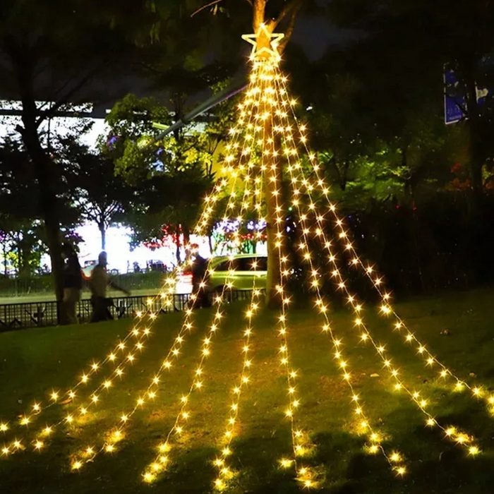 Luces Cascada De Arbol Navidad Con Estrella Solar Guirnalda