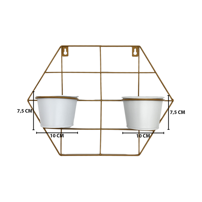 Macetero Doble De Fierro De Pared Hexagonal Colgante Dorado