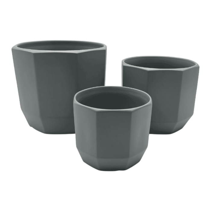 Macetero Maceta De Ceramica Gris Lineas Verticales S - Fliperex