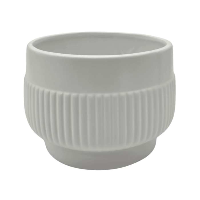 Set 3 Maceteros Maceta De Ceramica Lineas Relieve Blanco - Fliperex